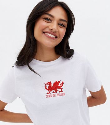 Damen Bekleidung White Come on Wales Logo T-Shirt