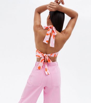 Click to view product details and reviews for Na Kd Pink Floral Ring Front Halter Crop Top New Look.