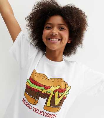 Girls White Burger MTV Logo T-Shirt