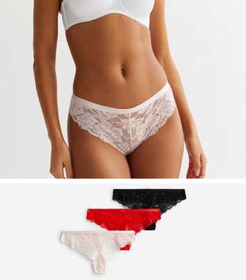 3 Pack Red Pink and Black Lace Satin Band Thongs