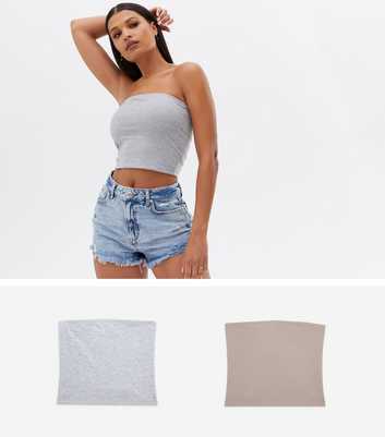 2 Pack Grey and Stone Bandeau Tops