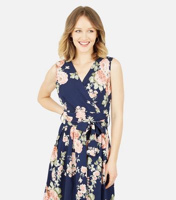 navy floral sleeveless dress