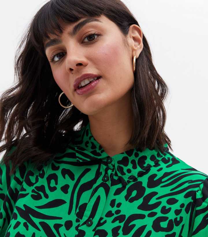 warehouse green leopard shirt