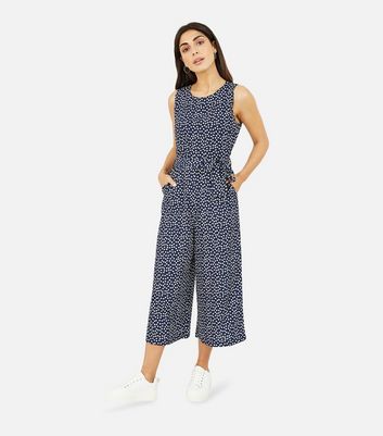 Mela Navy Daisy Belted Crop Jumpsuit | New Look