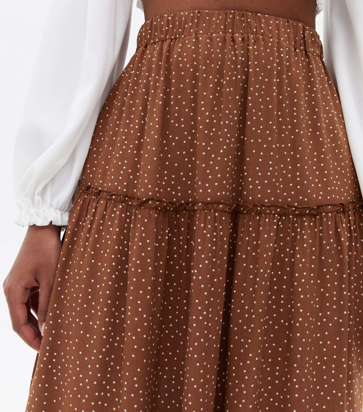 Brown Spot Tiered Midi Skirt Image 3