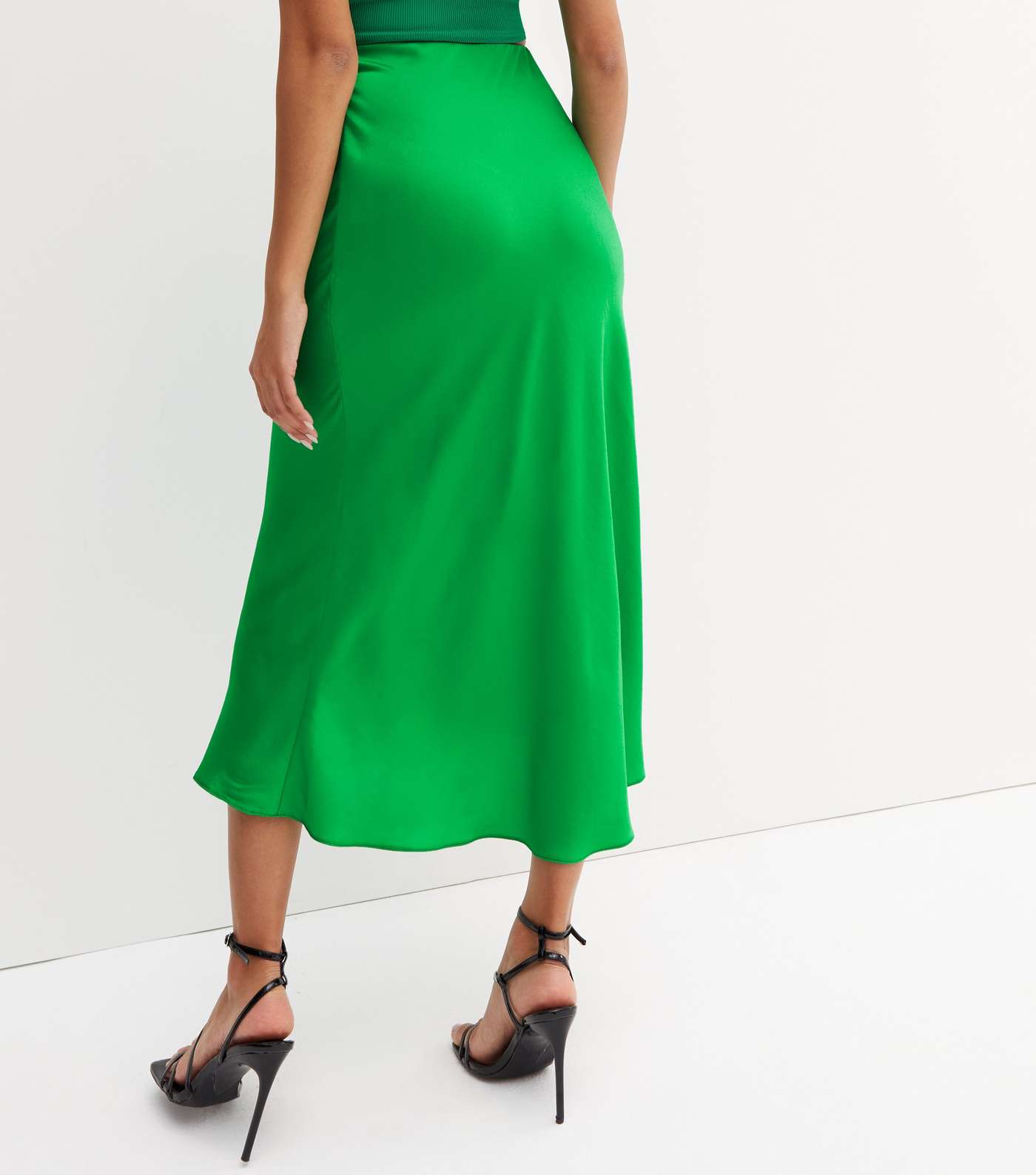 Green Satin Bias Cut Midi Skirt Image 4