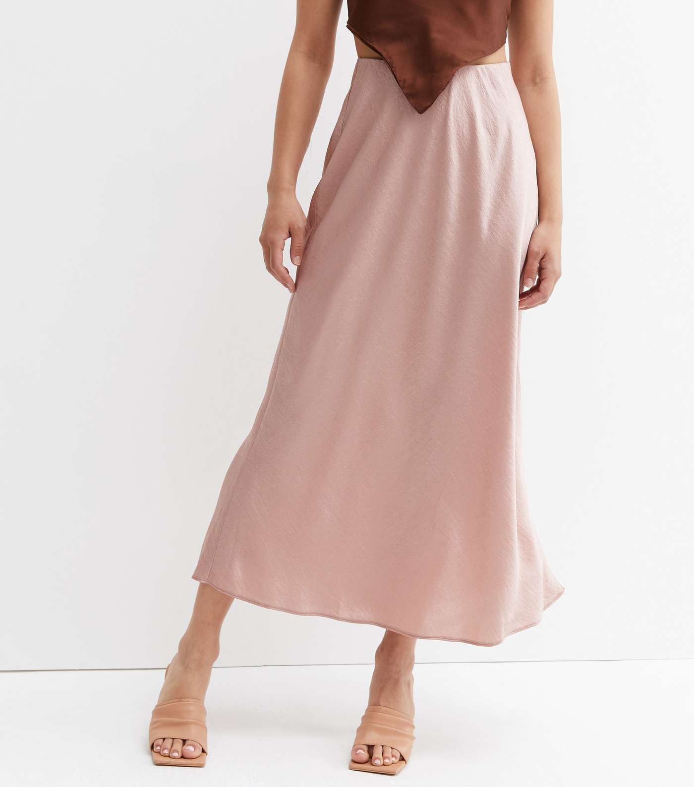 Pale Pink Satin Bias Cut Midi Skirt Image 2