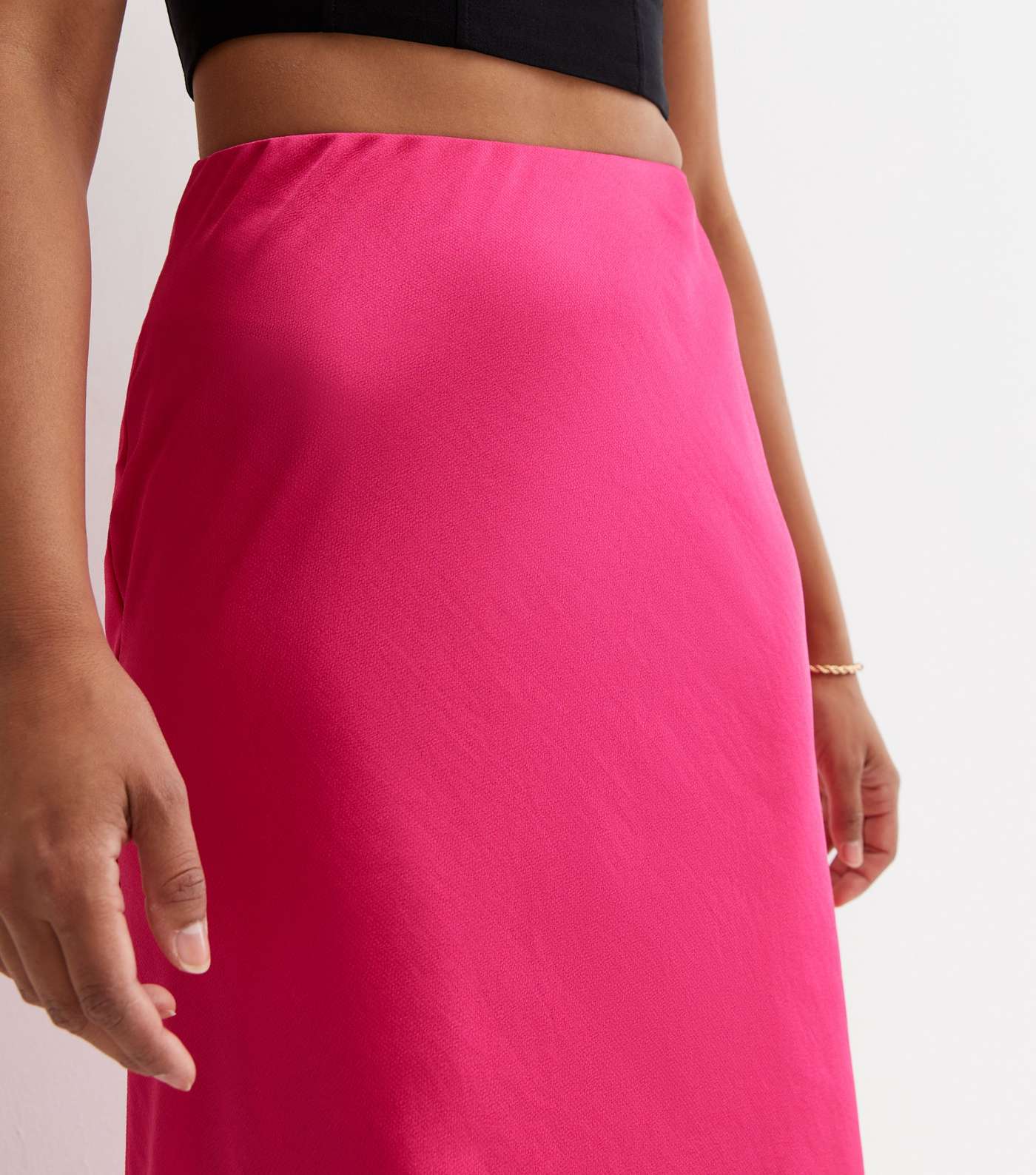Bright Pink Satin Bias Cut Midi Skirt Image 2