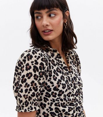 Damen Bekleidung Black Leopard Print Mesh Short Sleeve Shirt