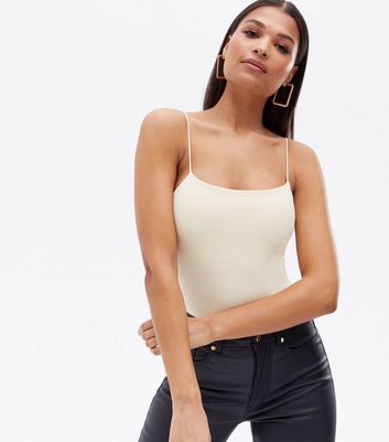 Off White Slinky Strappy Bodysuit New Look