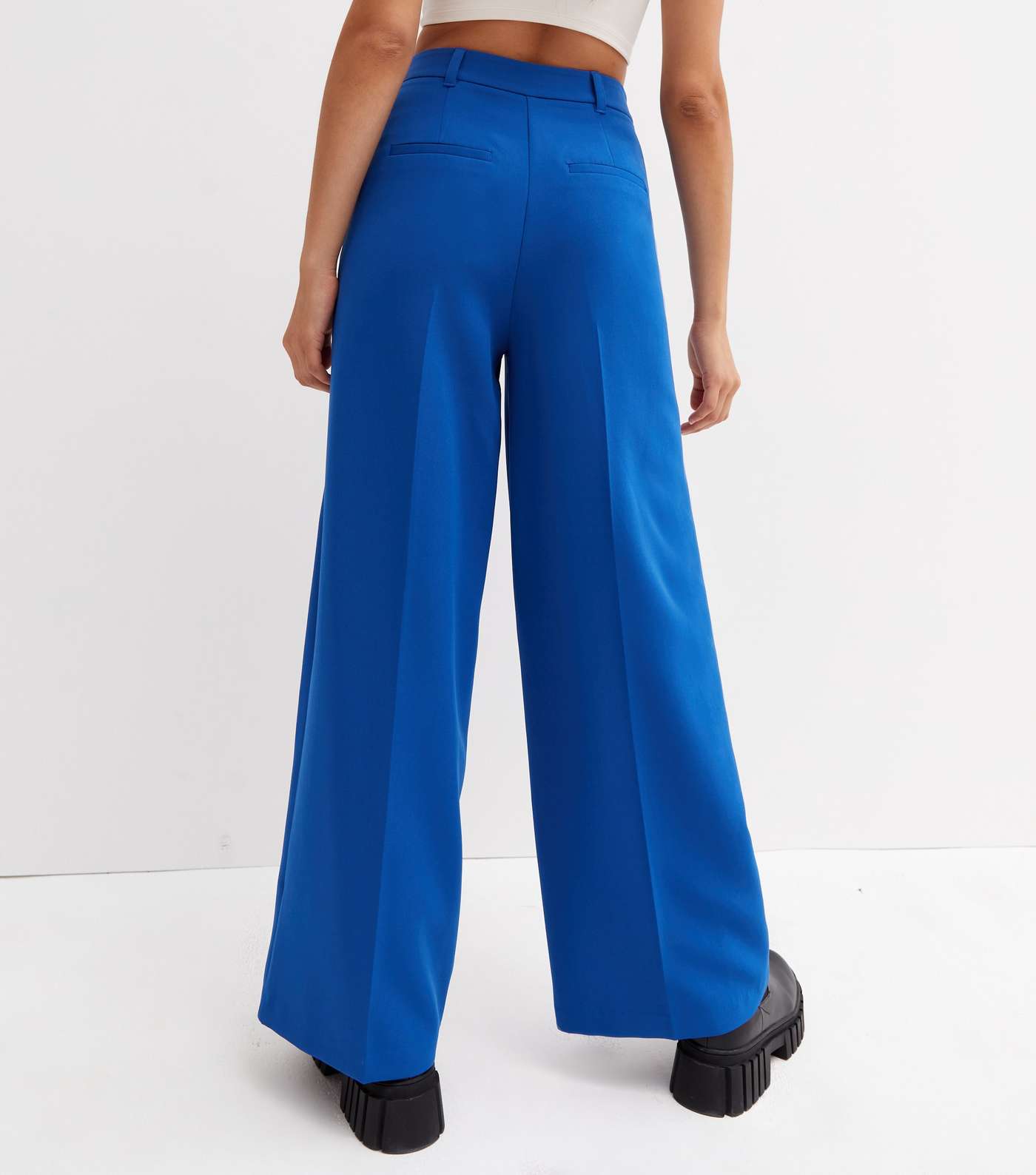 Bright Blue Tailored High Waist Wide Leg Trousers Image 4