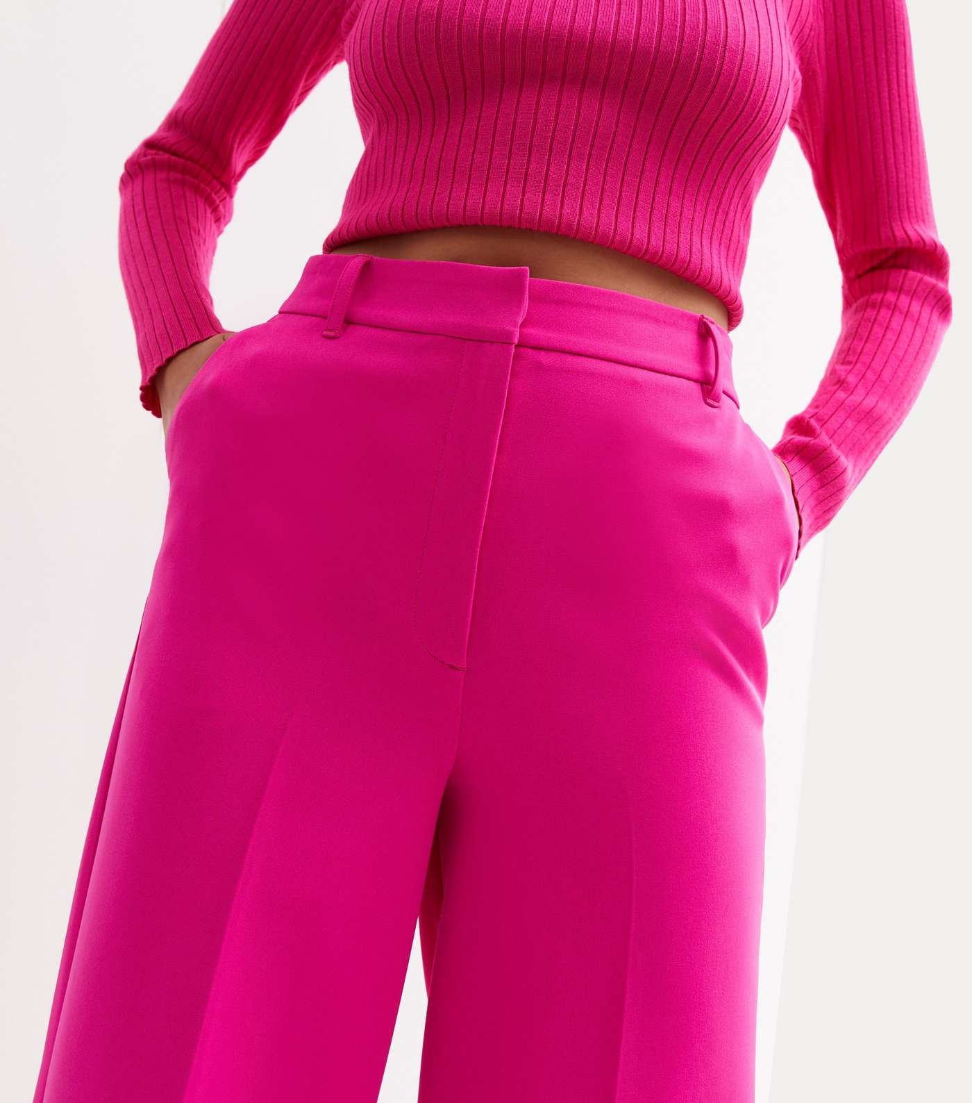 Bright Pink Tailored High Waist Wide Leg Trousers Image 3