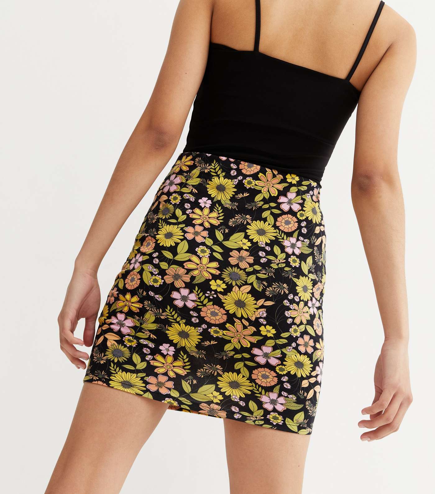 Black Floral Mini Tube Skirt Image 4