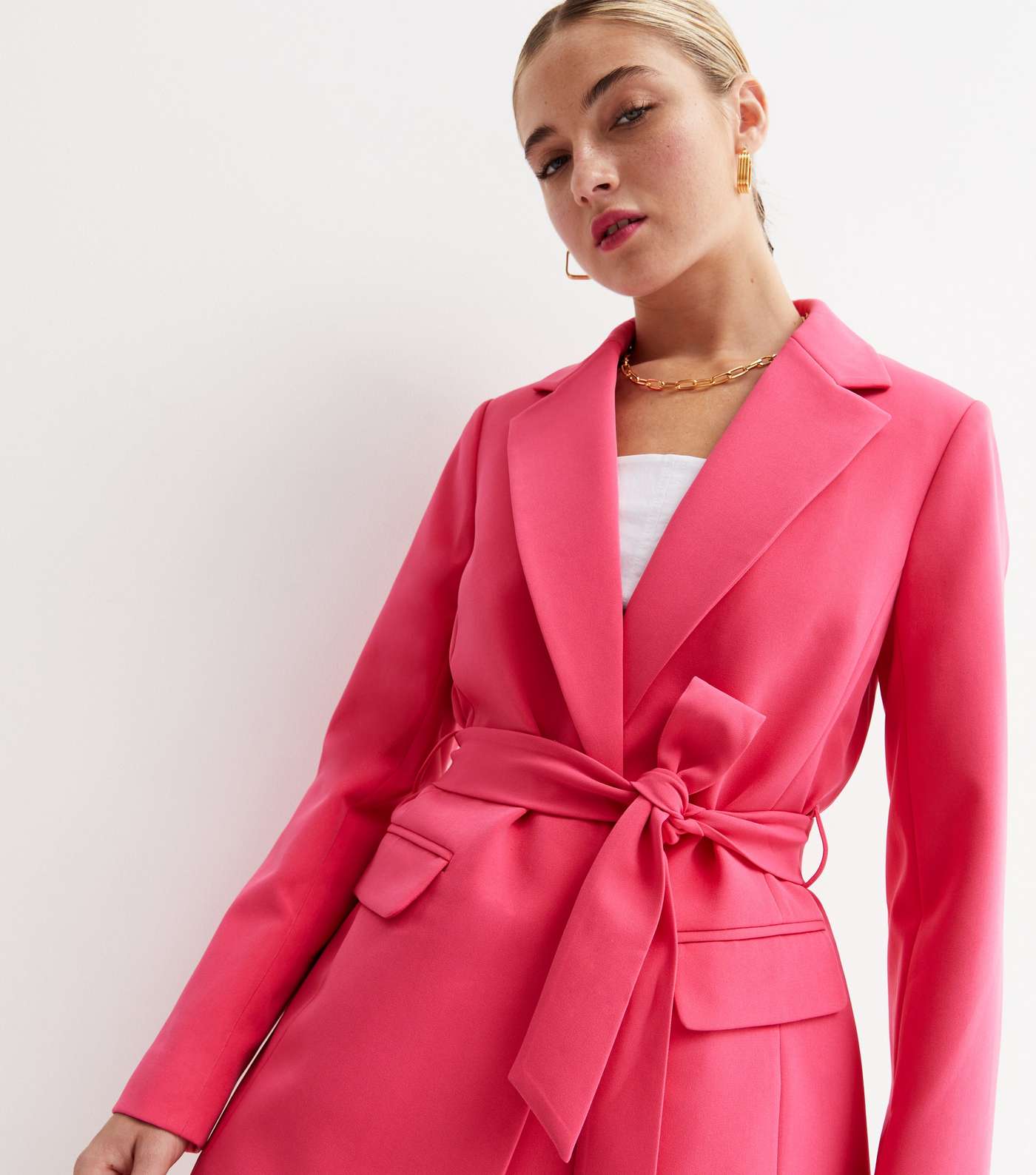 Bright Pink Long Sleeve Belted Blazer Image 2