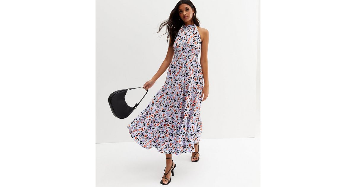 Blue Vanilla Blue Floral Shirred Waist Halter Neck Maxi Dress | New Look