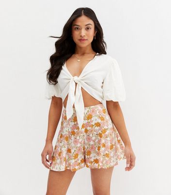 Petite White Floral Flippy Shorts | New 
