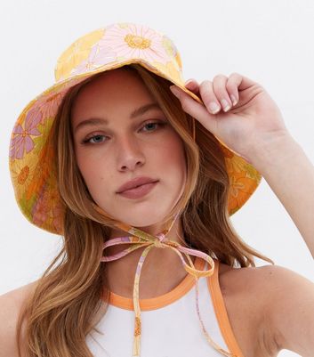 Bow Orange Floral Bucket Hat 