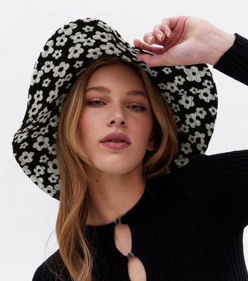 Black Floral Oversized Bucket Hat | New 