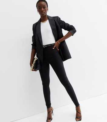 Tall Black Belted Skinny Trousers