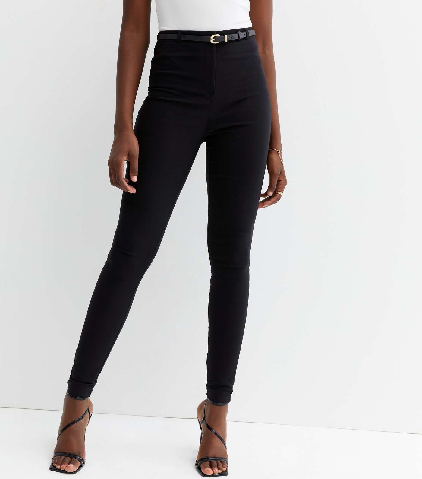 Tall Black Belted Skinny Trousers Image 2