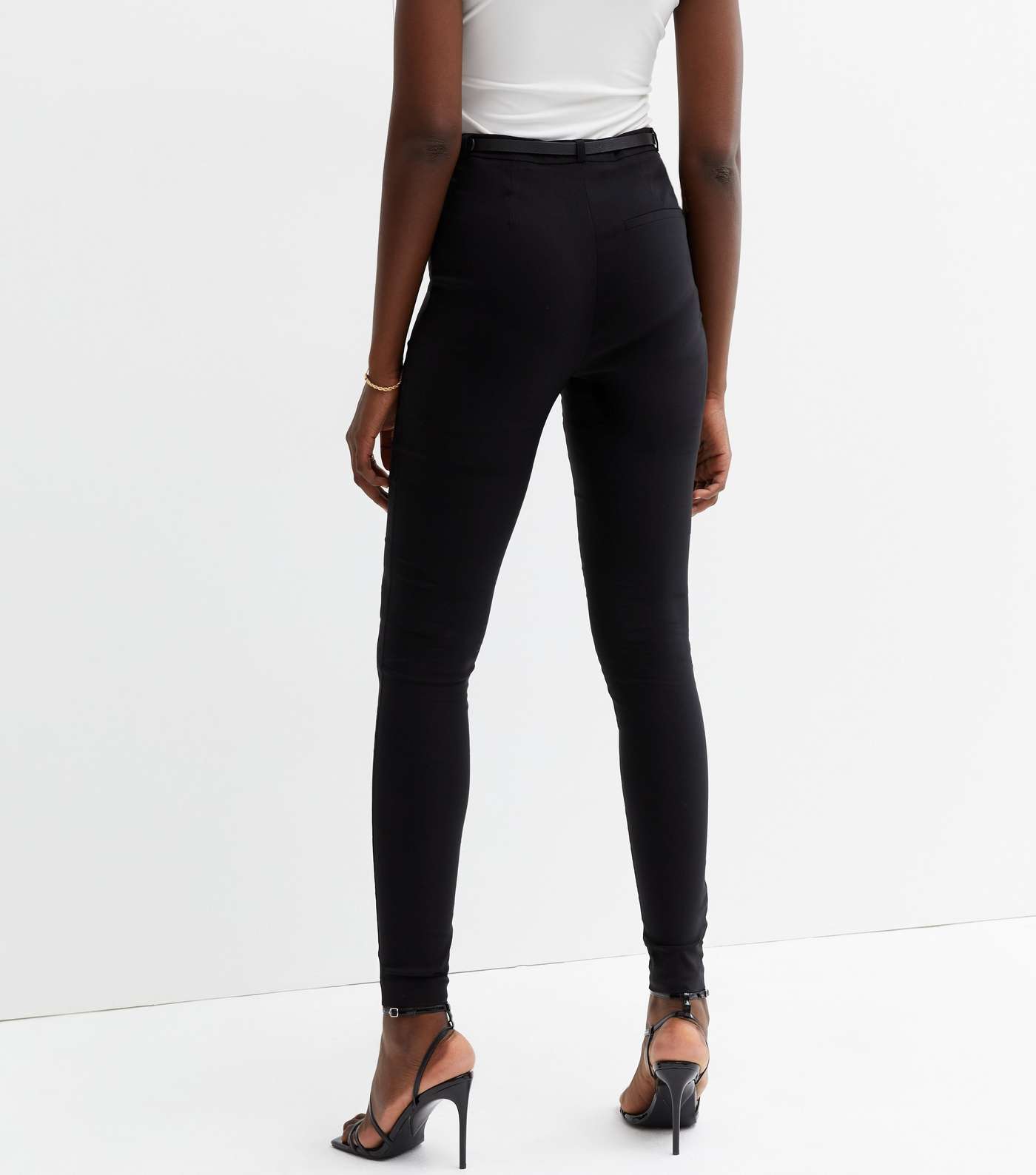 Tall Black Belted Skinny Trousers Image 4