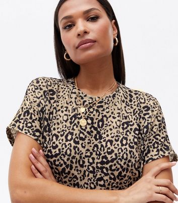 Click to view product details and reviews for Brown Leopard Print Fine Knit Asymmetric Long Top New Look.