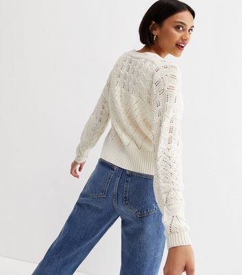 Click to view product details and reviews for White Stitch Knit Button Front Cardigan New Look.