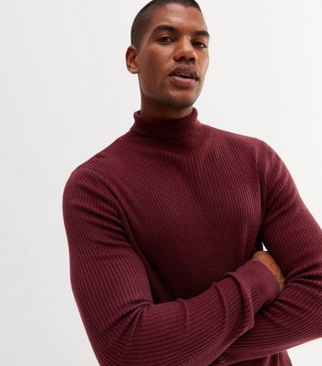 Burgundy roll neck jumper mens hotsell