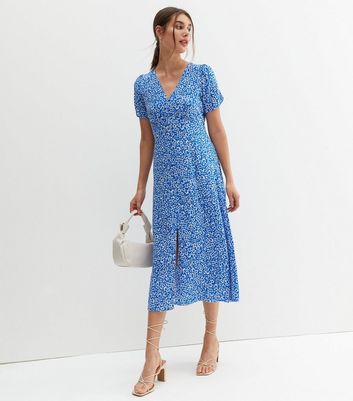 Blue Ditsy Floral Midi Tea Dress | New Look