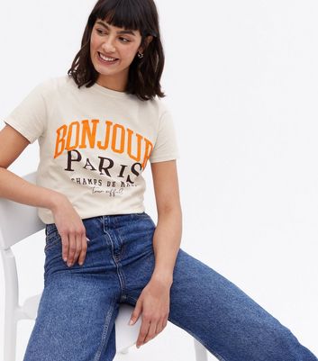 White Bonjour Paris Logo T Shirt New Look