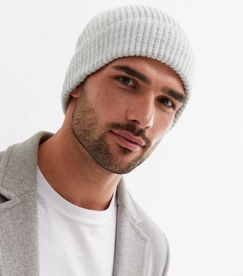 Pale Grey Ribbed Fisherman Beanie | New 