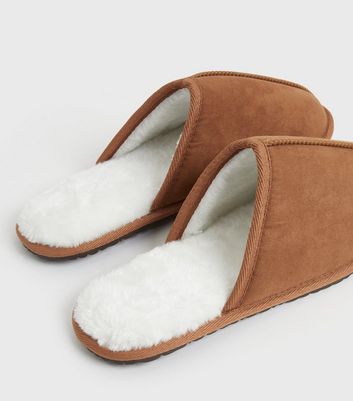 WindRiver Men's Faux Suede Mule With Sherpa Lining Slippers - Tan/Brown