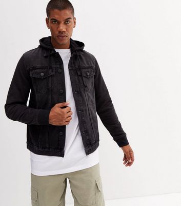 Black denim hooded jacket men's on sale