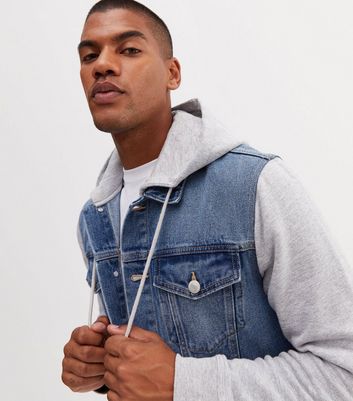 Blue denim jacket with hotsell grey hood