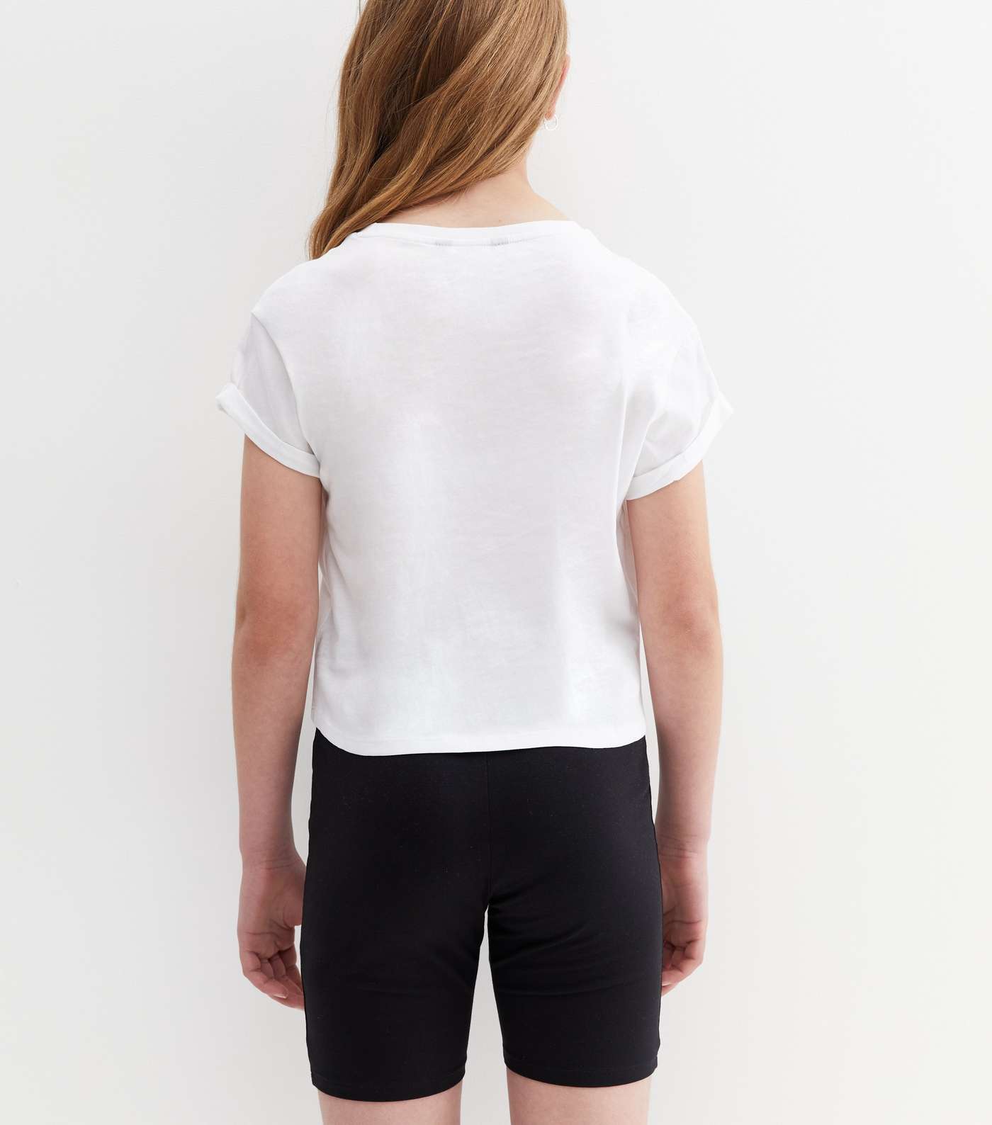 Girls White Jersey Roll Sleeve T-Shirt Image 4