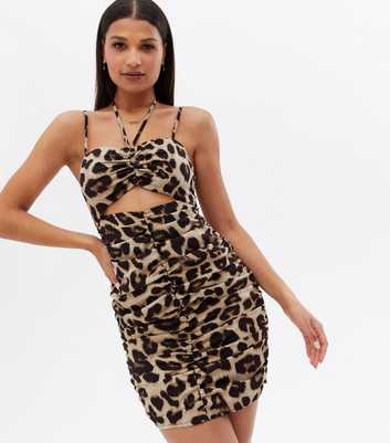 Parisian Brown Leopard Print Cut Out Mini Dress