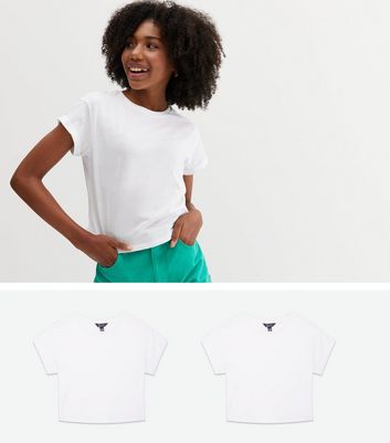 Girls 2 Pack White Crew Neck Boxy T-Shirts