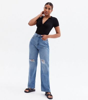 Urban Bliss Blue Ripped Wide Leg Jeans 
