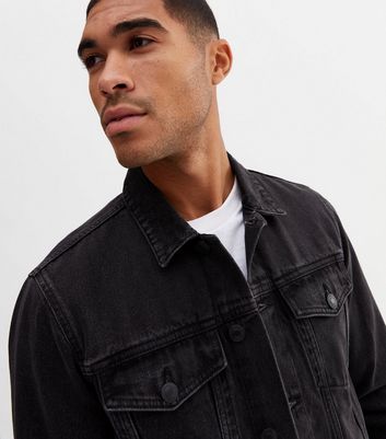 Mens black washed outlet denim jacket