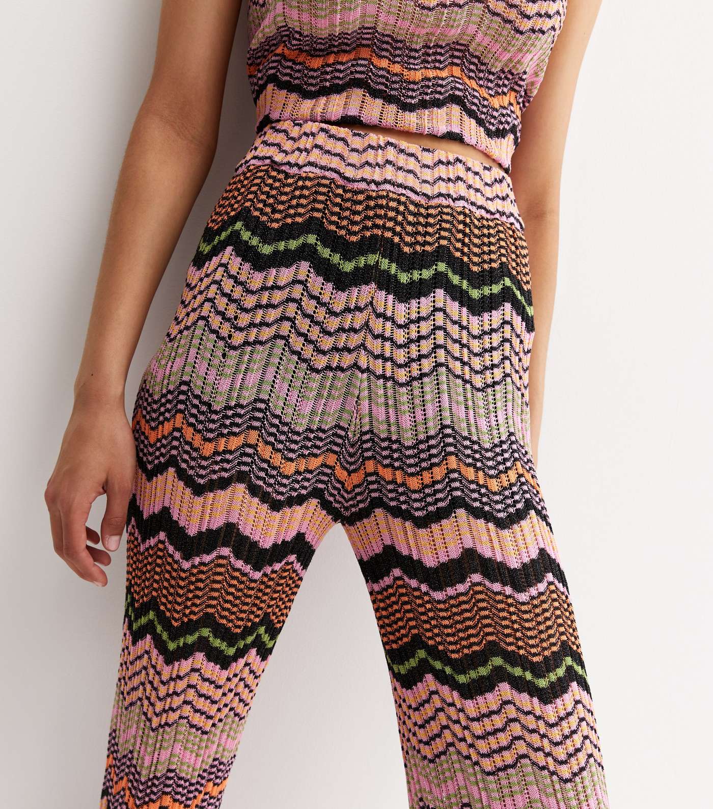 Pink Zig Zag Knit Flared Trousers Image 2