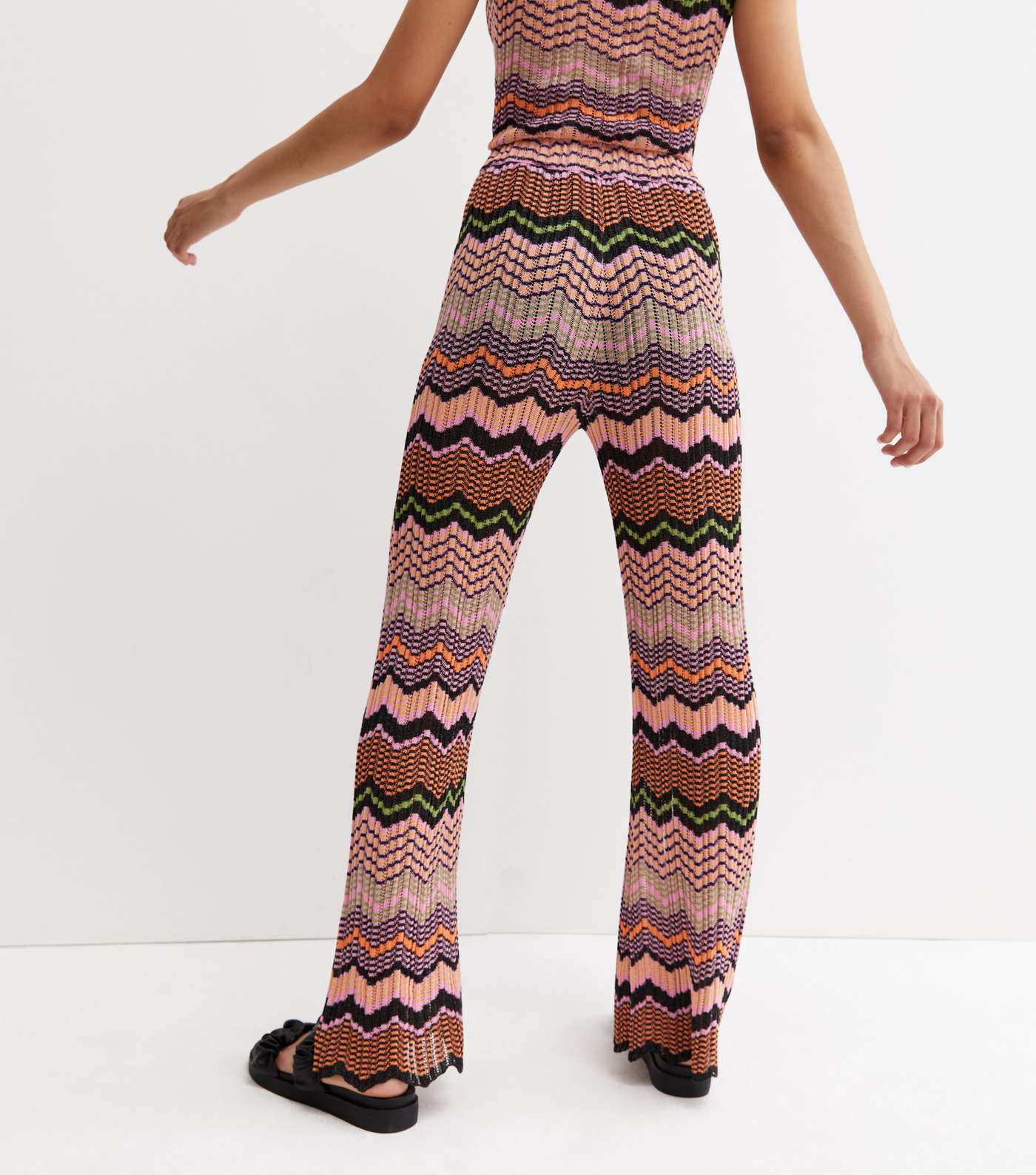 Pink Zig Zag Knit Flared Trousers Image 4