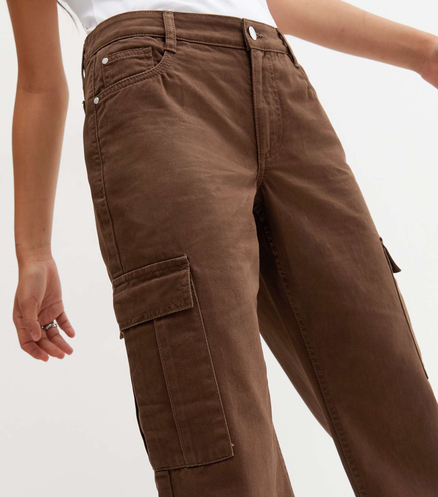 Dark Brown Low Rise Wide Leg Cargo Trousers Image 2