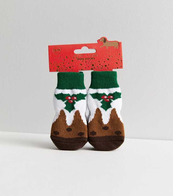 Brown Christmas Pudding Dog Socks