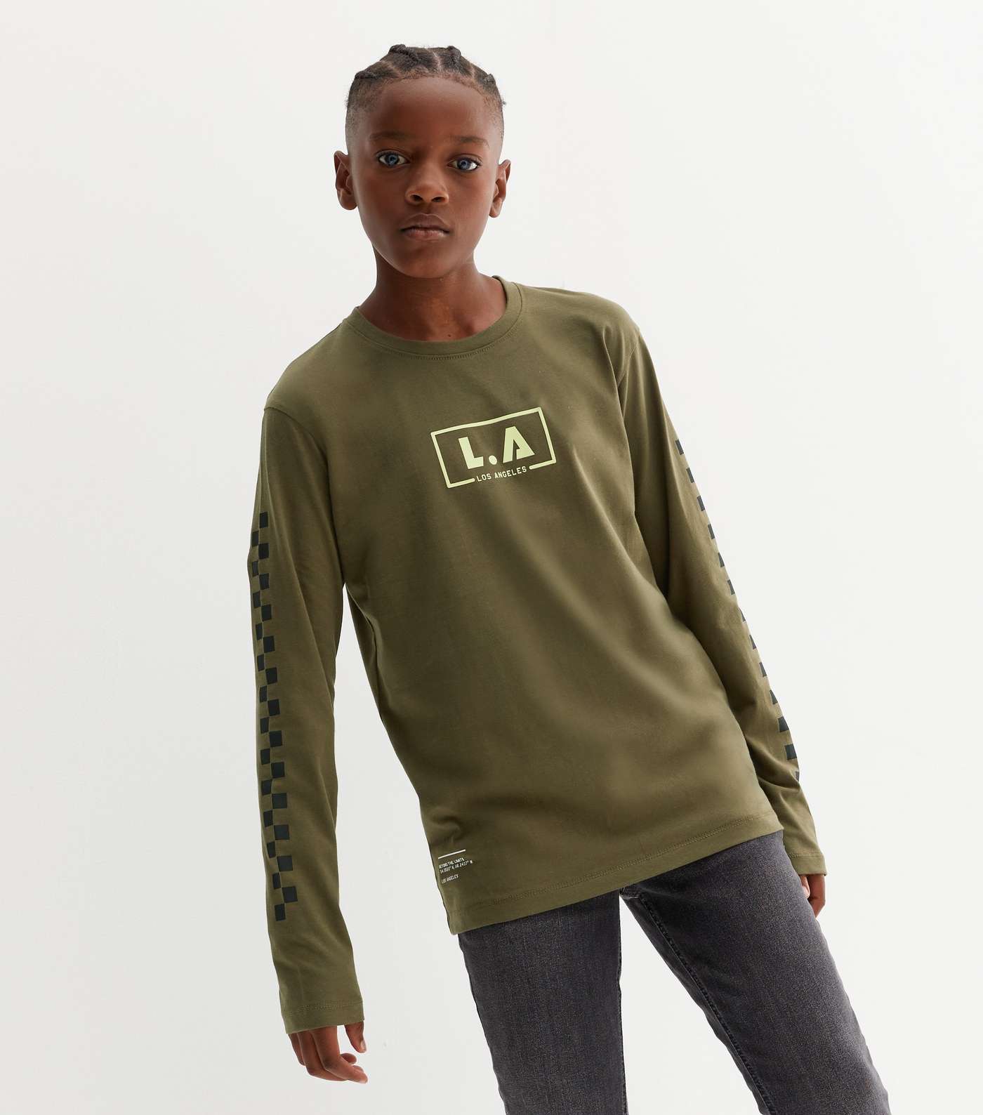 Boys Khaki Checkerboard LA Logo Long Sleeve Top Image 2