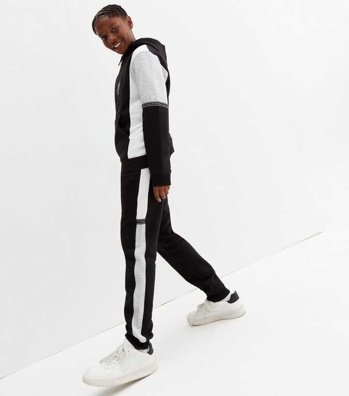 Boys Black Colour Block Side Stripe Joggers