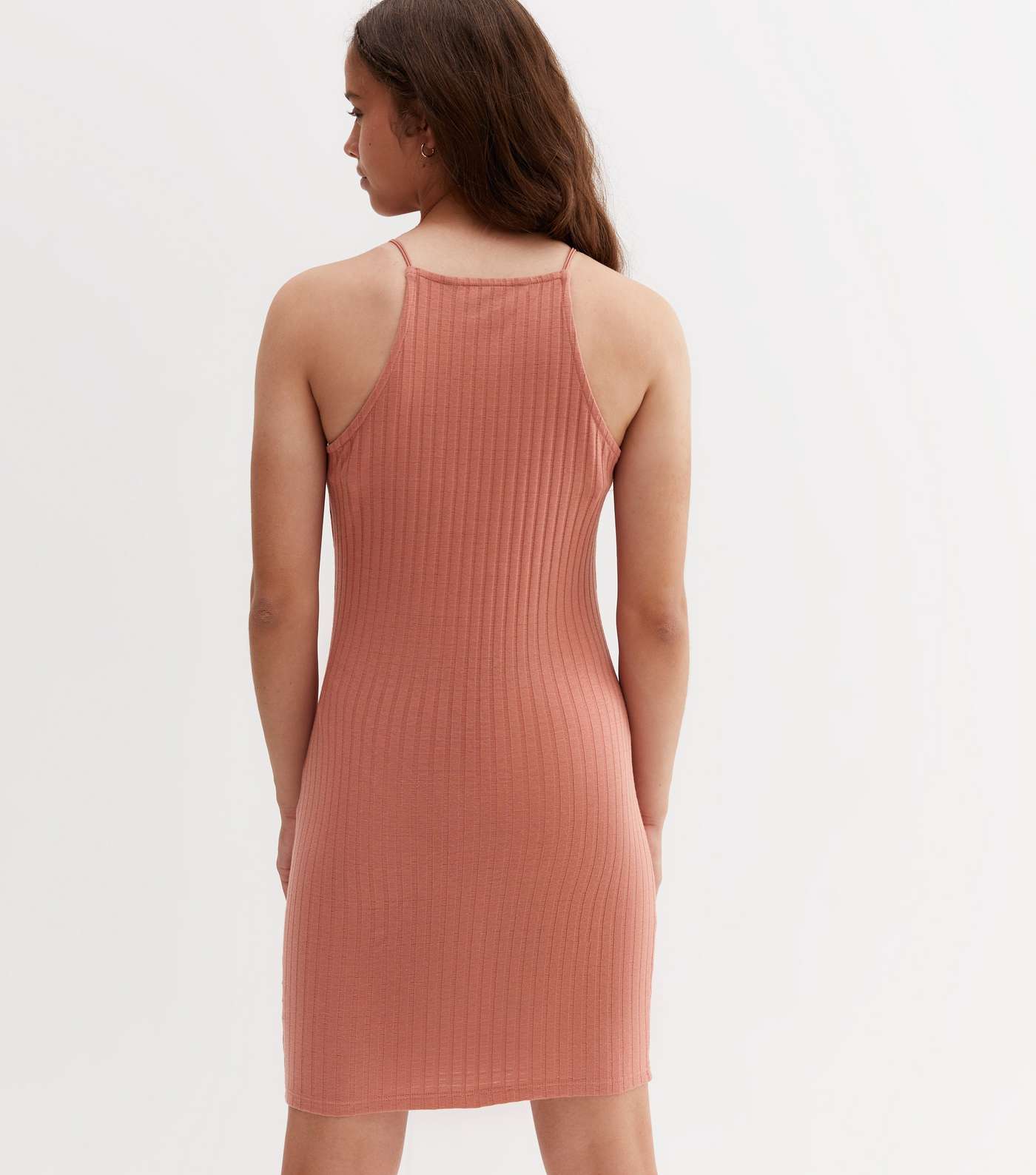 Girls Deep Pink Ribbed Strappy Dress Image 4
