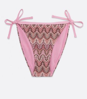 Pink Zig Zag Crochet Tie Side Bikini Bottoms New Look