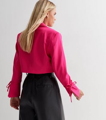 Extro & Vert Petite boxy cropped blazer in hot pink satin - part