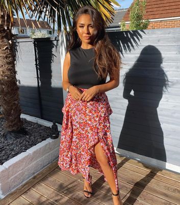 Click to view product details and reviews for Ax Paris Red Floral Frill 2 In 1 Midi Dress New Look.