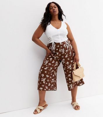 Curves Brown Leopard Print Cropped Trousers  New Look